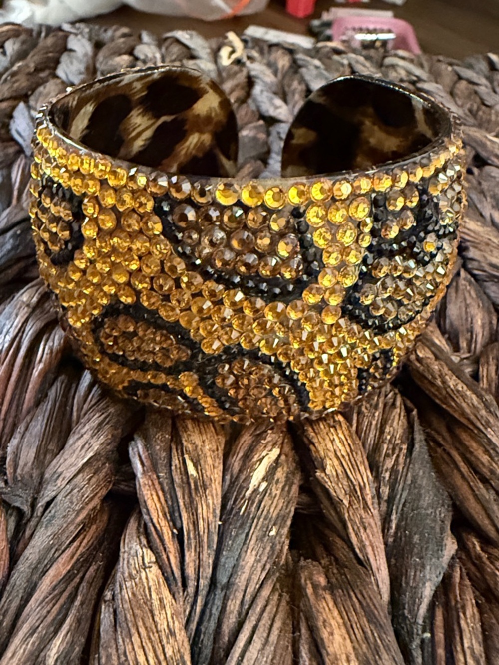 Gold Crystal Leopard Print Cuff Bracelet - Women Jewelry